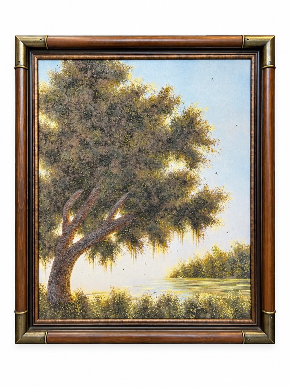 Large Unframed Original Signed Textured Landscape Painting 20x24 Oak & Lake